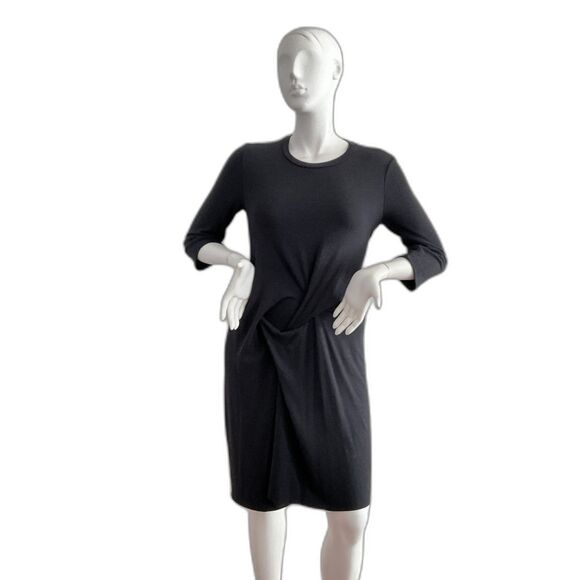 Veronique Miljkovitch Dress M Gray Drapey Midi Asymmetrical Shift - Picture 1 of 9